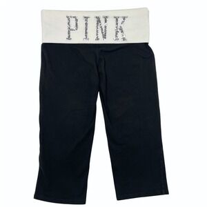 Victoria's Secret PINK Fold Over Bling Yoga Pants Crop Sequin Logo Spellout Sz M